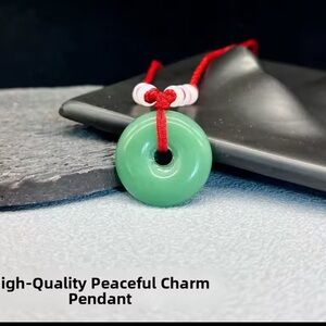 Chic Jade Green Pendant Necklace with Red Cord